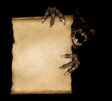 Paws of a monster holding a vintage scroll