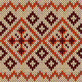 Knitting seamless pattern in orange, beige and brown hues