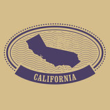 Oval stamp with California silhouette - CA state label 