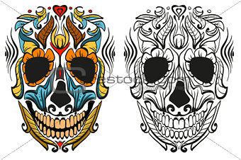Decorated human skull for holiday Day of Dead