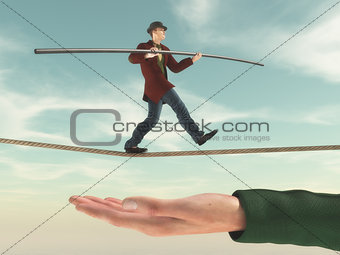 Young man walks on a rope. 