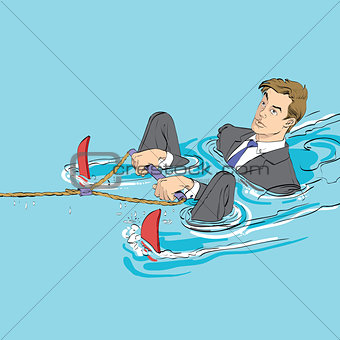 Business startup concept. Businessman in water skiing