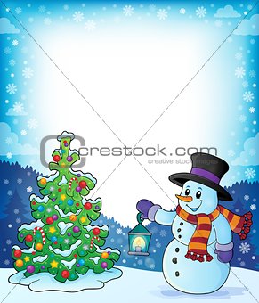 Frame with Christmas tree and snowman 3