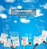 Teamwork Business concept with doodles Sketch background