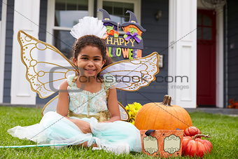 Portrait Of Girl Dressed In Trick Or Treating Fairy Costume