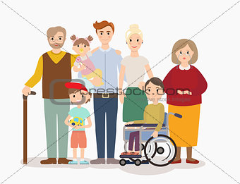 Big modern family vector illustration