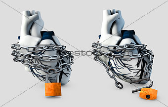 Illustraton Anatomy of Lock and Unlock Human Heart - Isolated on gray