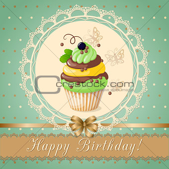 birthday card with cake currant and ribbon