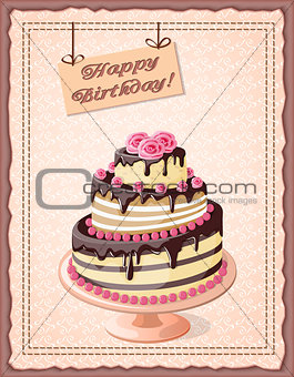 birthday card with cake tier and roses