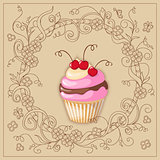 cupcake with cherry on the boho background