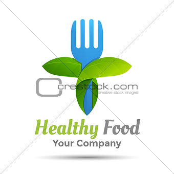 Vegetarian food symbol. Leaf shape with knife and fork logo template. Vector business icon. Corporate branding identity design illustration for your company. Creative abstract concept.
