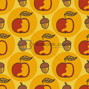 Autumn pattern with apples, nuts. Doodle.