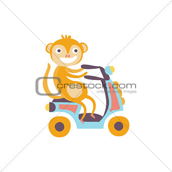 Monkey On A Scooter Stylized Fantastic Illustration