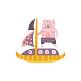 Cat On A Sailing Boat Stylized Fantastic Illustration