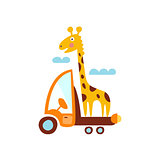 Giraffe On Trailer Of The Truck Stylized Fantastic Illustration