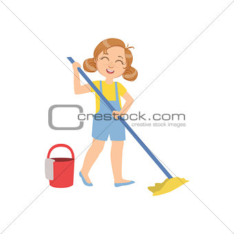 Girl Mopping The Floor With Bucket