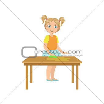Girl Cleaning The Wooden Table