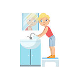 Boy Washing Hands In Bathroom Tap