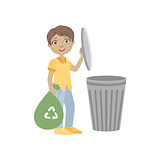 Boy Taking Out Recycling Garbage Bag