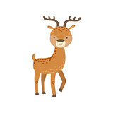 Brown Spotter Deer With Antlers Stading