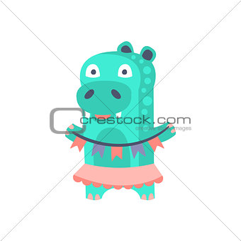 Hippo With Party Attributes Girly Stylized Funky Sticker