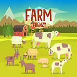 Farm Frenzy Illustration With Field Full Of  Animals