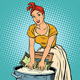 money laundering business concept, retro woman washes the dollar