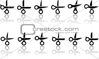 scissors icons with reflection