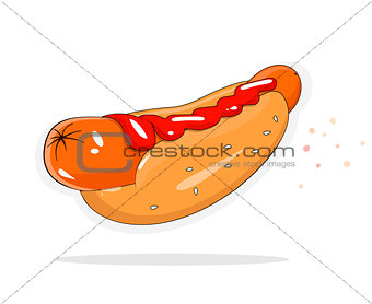 Hot dog on a white background. Icon for fast food.