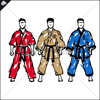 Martial arts. Karate fighters silquette . Vector. EPS.