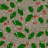Seamless Christmas texture with holly leaves.