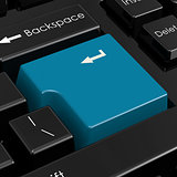 Blue enter button in black keyboard