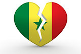 Broken white heart shape with Senegal flag