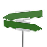 Green signboard with metal pole, isolated with white background