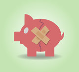 Piggy bank with plasters concept for financial crisis or economic depression