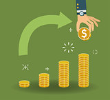 financial growth concept with stacks of golden coins