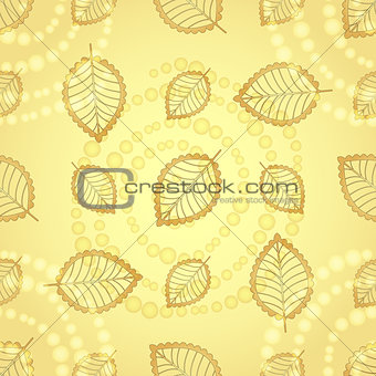 Bright seamless pattern with gold decorative leaves 