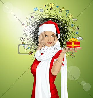 Vector Woman Waiting For Christmas