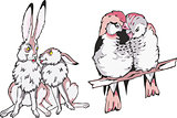 Cartoon hare and birdie couples in love