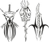 Fantasy tattoo sketches with dagger, sword and trident