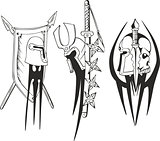 tattoo sketches of Teutonic crusader shields and helmets