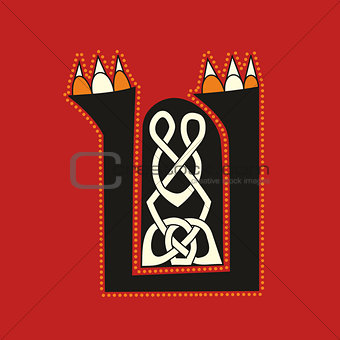 Ornamental initial letter U with animal paws