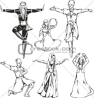 Caucasian highlander dancers in national costumes