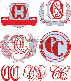 Set of CC monograms and emblem templates