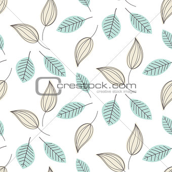 Doodle leaves seamless vector pattern.