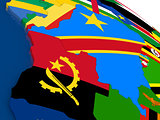Democratic Republic of Congo on 3D map with flags