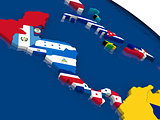 Central America on 3D map with flags