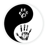Yin Yang symbol with paw and hand vector