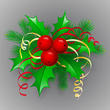 Vector Christmas holly with berries.