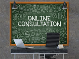 Chalkboard on the Office Wall with Online Consultation Concept. 3D.